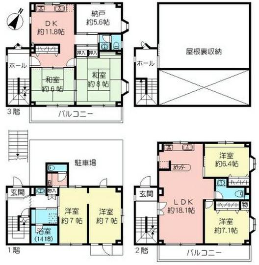 Floor plan. 110 million yen, 6LDK+S, Land area 122.38 sq m , Building area 179.2 sq m floor plan