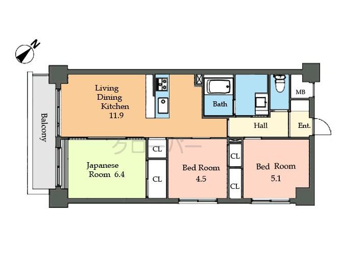 Floor plan. 2LDK+S, Price 33,400,000 yen, Occupied area 61.65 sq m , Balcony area 6.79 sq m