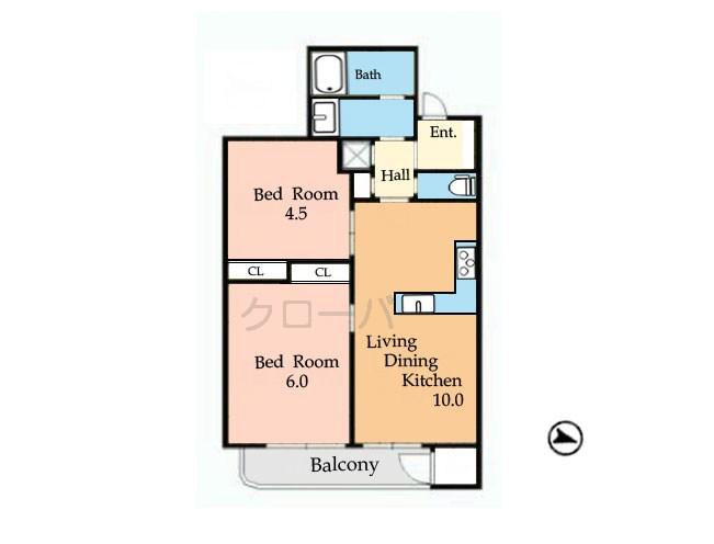 Floor plan. 2LDK, Price 21.9 million yen, Occupied area 46.05 sq m , Balcony area 3.16 sq m