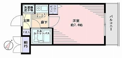 Floor plan. 1K, Price 9.8 million yen, Occupied area 19.68 sq m , Balcony area 3.11 sq m