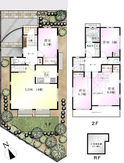 Floor plan. 68,800,000 yen, 3LDK, Land area 133.75 sq m , Building area 88.66 sq m 2 Building 77,800,000 yen