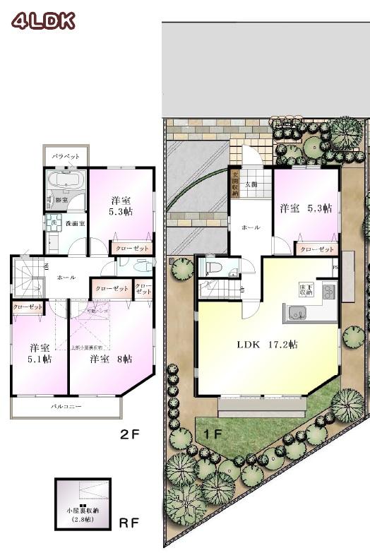 Floor plan. 68,800,000 yen, 3LDK, Land area 133.75 sq m , Building area 88.66 sq m 3 Building 74,800,000 yen