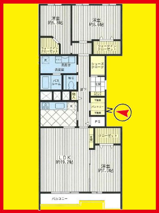 Floor plan. 3LDK, Price 39,800,000 yen, Footprint 107.59 sq m , Balcony area 10.85 sq m