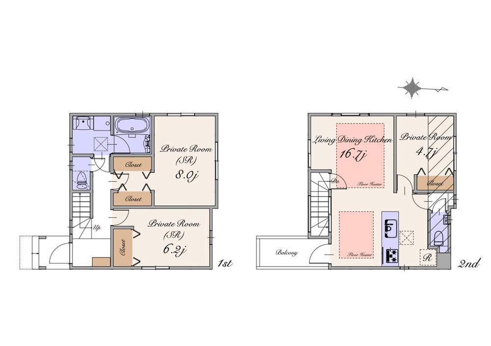 Floor plan. (B Building), Price 61,800,000 yen, 1LDK+2S, Land area 81.58 sq m , Building area 85.94 sq m