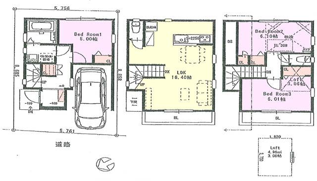 Floor plan. 48,800,000 yen, 3LDK, Land area 50.48 sq m , Building area 91.2 sq m