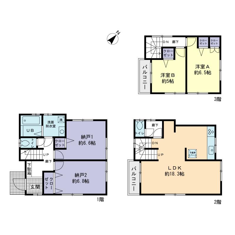 Floor plan. Price 67,800,000 yen, 2LDK+2S, Land area 93.44 sq m , Building area 100.43 sq m