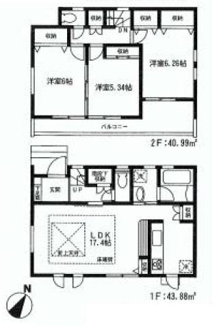 Floor plan. (A Building), Price 60,800,000 yen, 3LDK, Land area 106.23 sq m , Building area 84.87 sq m