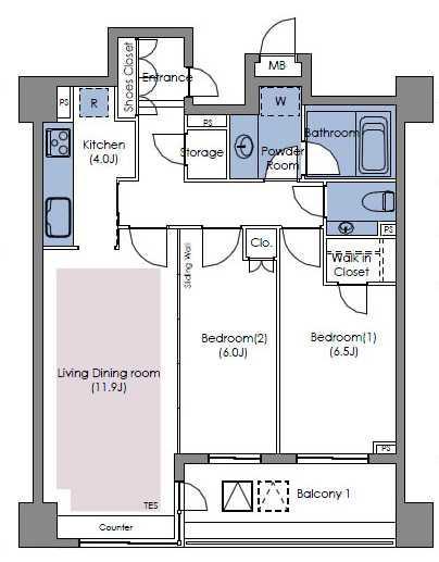 Floor plan. 2LDK, Price 61,800,000 yen, Footprint 67.7 sq m , Balcony area 8.46 sq m