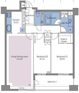 Floor plan. 2LDK, Price 72,800,000 yen, Footprint 80.6 sq m , Balcony area 10.22 sq m