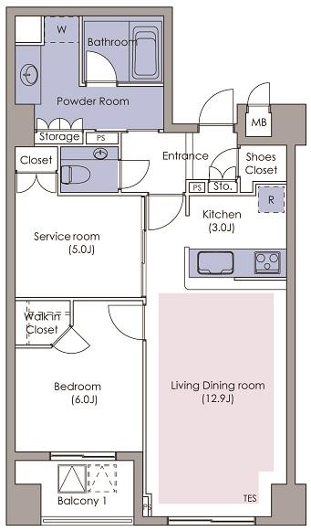 Floor plan. 1LDK+S, Price 59,800,000 yen, Occupied area 65.13 sq m , Balcony area 4.48 sq m