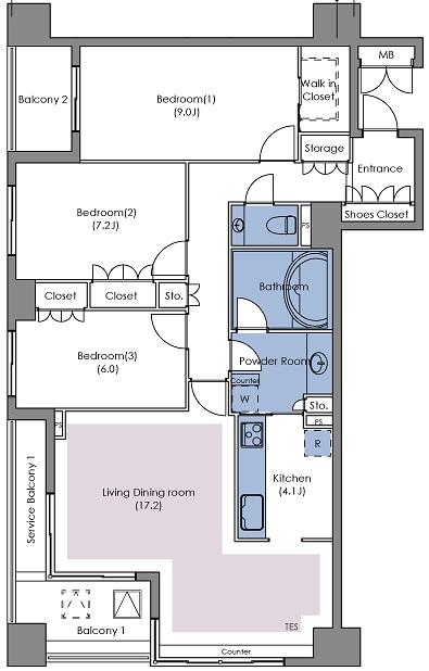 Floor plan. 3LDK, Price 94,800,000 yen, Footprint 101.87 sq m , Balcony area 6.7 sq m