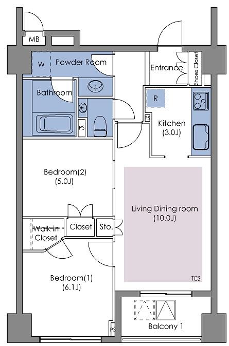 Floor plan. 2LDK, Price 49,980,000 yen, Occupied area 57.18 sq m , Balcony area 4.74 sq m
