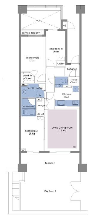 Floor plan. 3LDK, Price 59,800,000 yen, Footprint 76.7 sq m
