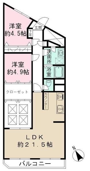 Floor plan. 2LDK, Price 26,800,000 yen, Occupied area 84.68 sq m , Living dining balcony area 7.9 sq m about 21.5 Pledge