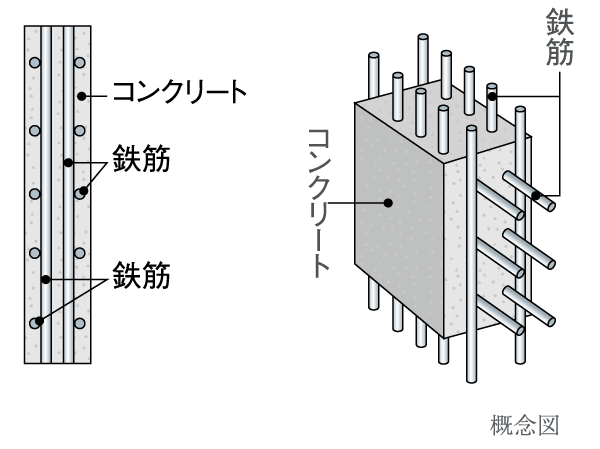 Building structure.  [Double reinforcement] Floor slab and gable wall, Tosakaikabe is, Rebar was used as a double reinforcement assembling to double within the concrete, Exhibit high structural strength. Further consideration to the cracking of the concrete, Inducing joint and seismic slit was also adopted.