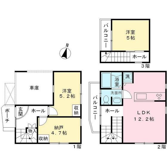 Floor plan. 46,800,000 yen, 2LDK+S, Land area 53.79 sq m , Building area 76.92 sq m
