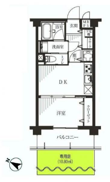 Floor plan. 1DK, Price 21,800,000 yen, Footprint 30 sq m , Balcony area 5.7 sq m