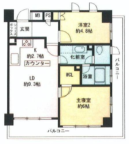 Floor plan. 2LDK, Price 49 million yen, Occupied area 53.15 sq m , Balcony area 15.98 sq m