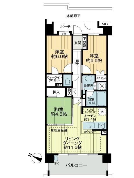 Floor plan. 3LDK, Price 40,800,000 yen, Footprint 70.2 sq m , Balcony area 11.3 sq m
