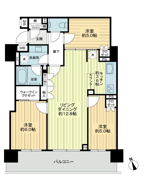 Floor plan. 3LDK, Price 57,800,000 yen, Occupied area 71.55 sq m , Balcony area 14.06 sq m