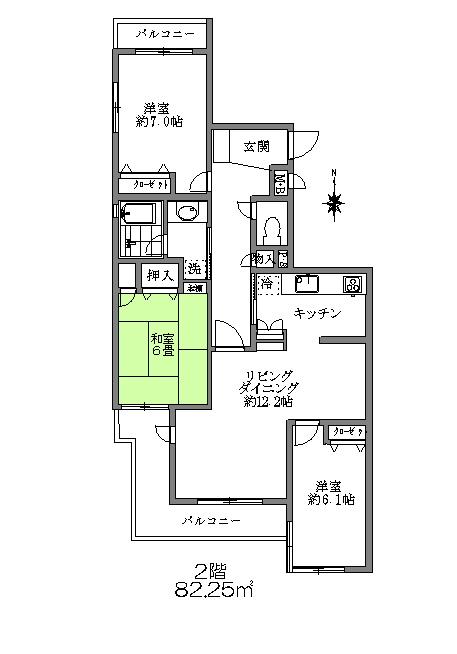 Floor plan. 3LDK, Price 44,800,000 yen, Occupied area 82.25 sq m , Balcony area 12.64 sq m