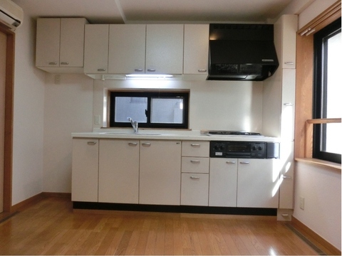 Kitchen. 3-neck gas stove, With grill, Window there