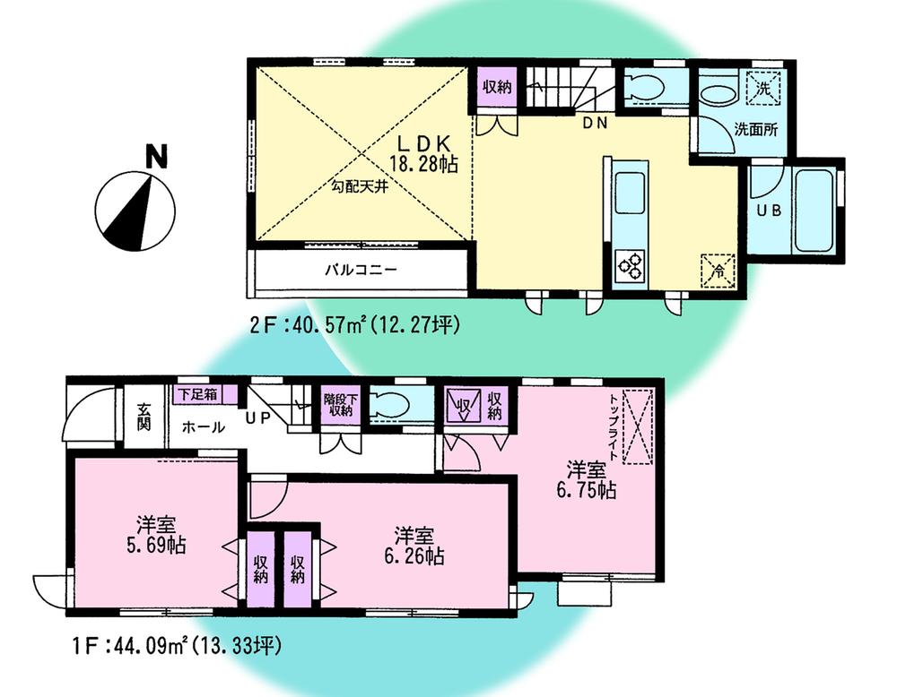 Floor plan. (E Building), Price 49,800,000 yen, 3LDK, Land area 97.25 sq m , Building area 84.66 sq m