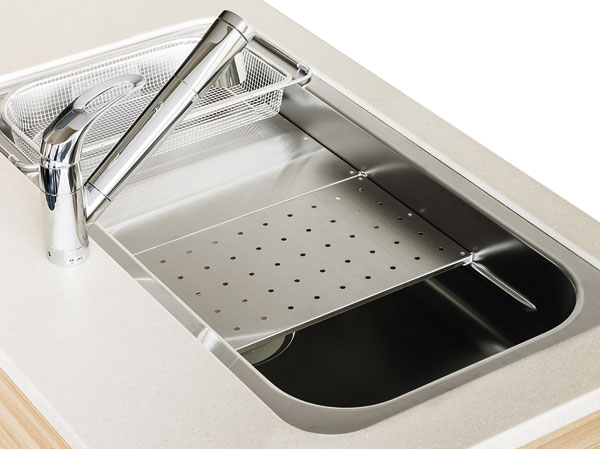 Kitchen.  [Efficient and comfortable utility sink (3D sink)] Sterically full advantage of the sink. Set up a panel of even several layers to the top, Countertop ・ Draining board ・ It was to be able to use the catering table and multi-purpose.