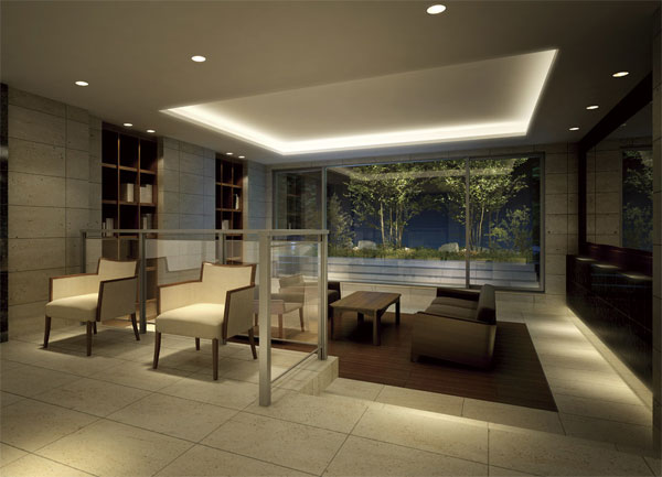 Shared facilities.  [Shared facilities for exhausted looking forward to the new time] Continued from the entrance hall "lounge" is, Bookshelf, Arranged such as a desk image of a "den of Tokutomi Roka". While watching the nature, It precisely trimmed to spend intelligence full time. (Entrance hall ・ Lounge Rendering CG) ※ In fact a somewhat different in the things that caused draw based on the drawings of the design stage.