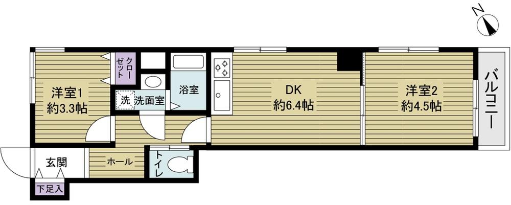 Floor plan. 2DK, Price 24,300,000 yen, Occupied area 37.44 sq m , Balcony area 2.43 sq m ■ Floor plan