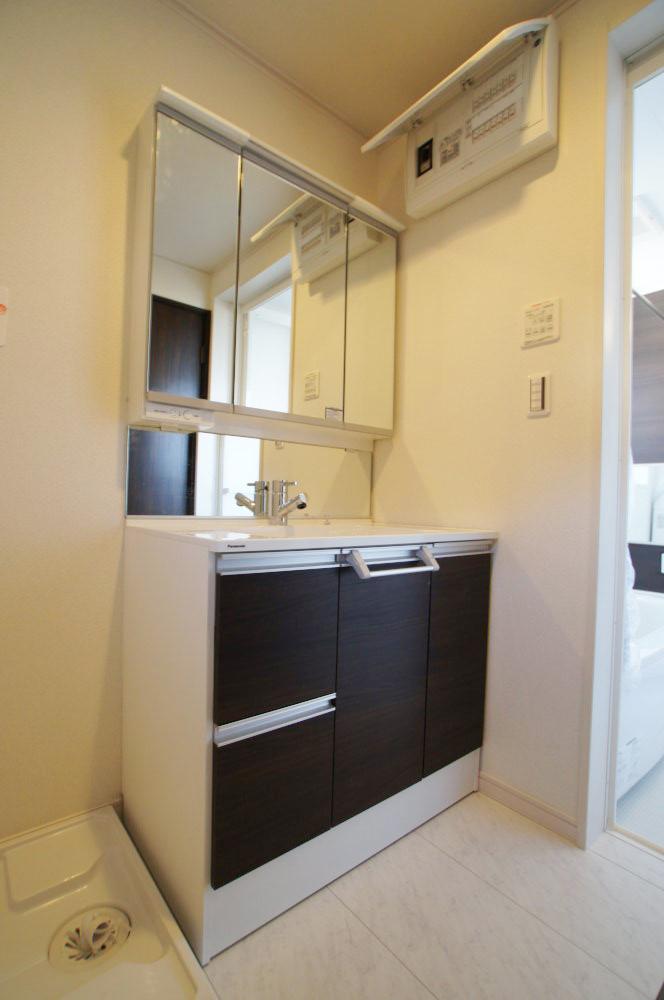 Wash basin, toilet. Pat is also every day of grooming in the wash basin with a triple mirror.