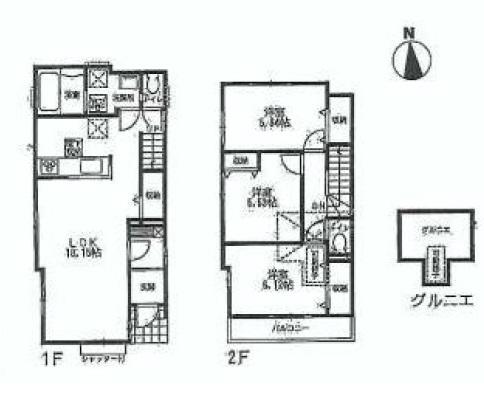 Floor plan. (Building 2), Price 56,800,000 yen, 3LDK, Land area 105.61 sq m , Building area 86.42 sq m