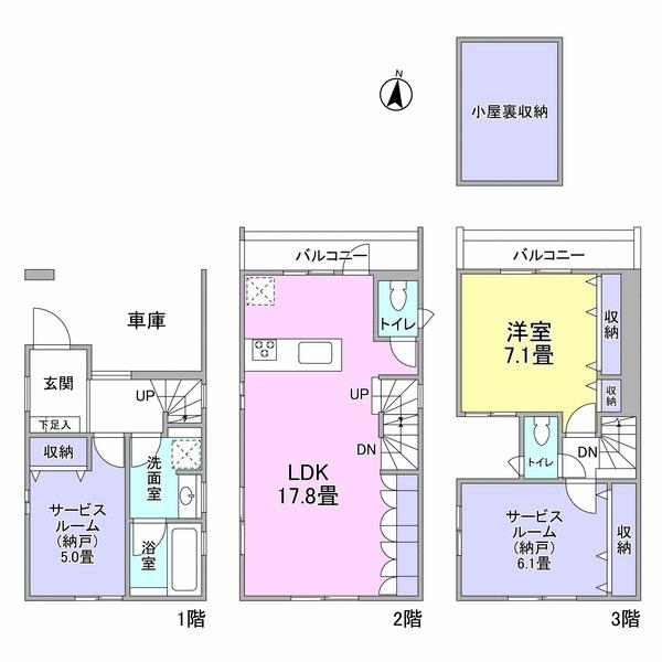 Floor plan. 56,800,000 yen, 3LDK, Land area 54.48 sq m , Building area 97.29 sq m