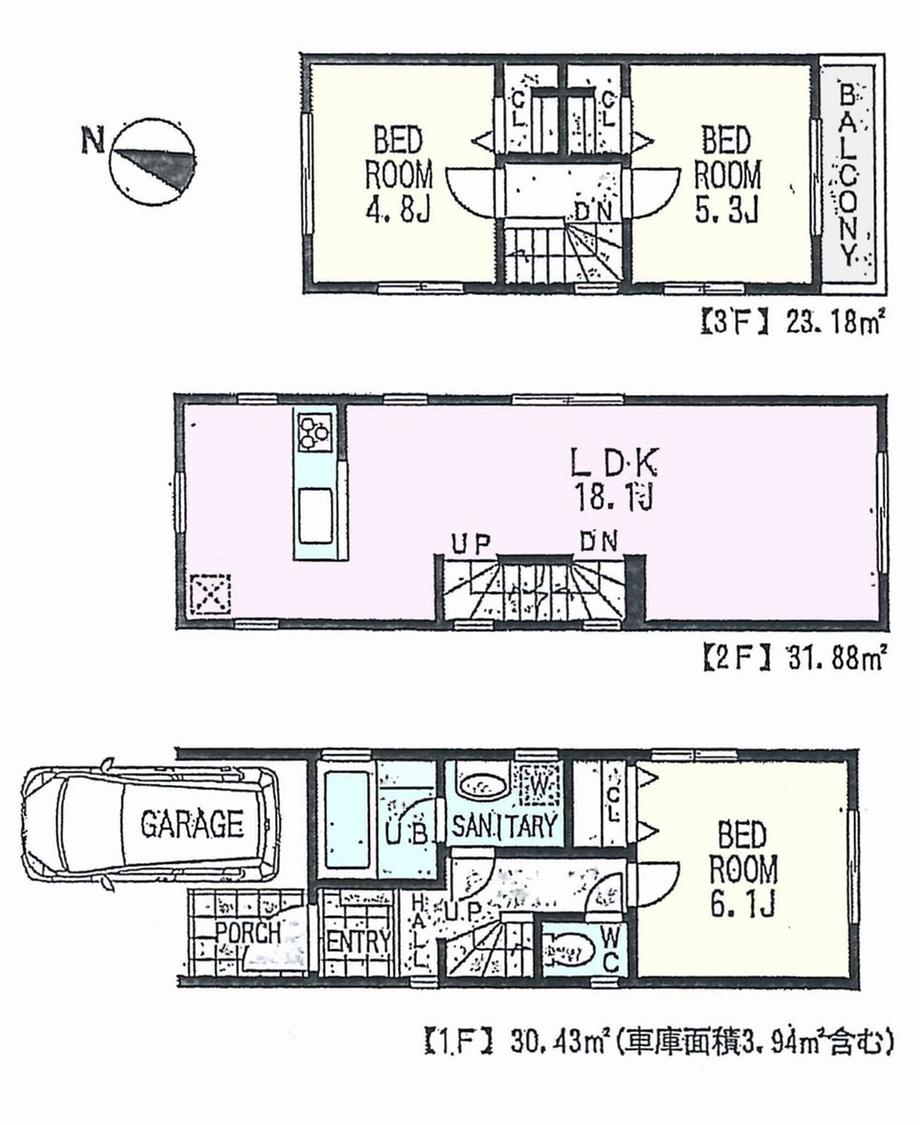 Floor plan. 43,800,000 yen, 2LDK, Land area 53.31 sq m , Building area 85.48 sq m