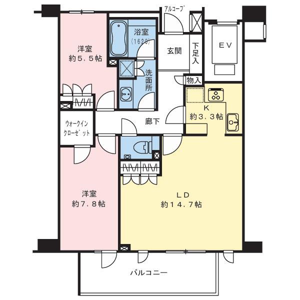 Floor plan. 2LDK, Price 73,500,000 yen, Occupied area 75.89 sq m , Balcony area 10.6 sq m