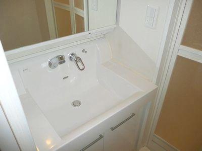 Wash basin, toilet. Bathroom vanity