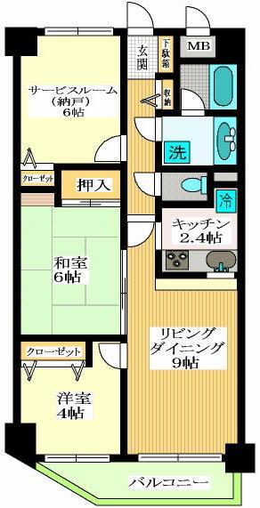 Floor plan. 2LDK + S (storeroom), Price 29,800,000 yen, Occupied area 64.96 sq m , Floor plan of the balcony area 5.68 sq m easy-to-use 2LDK + S