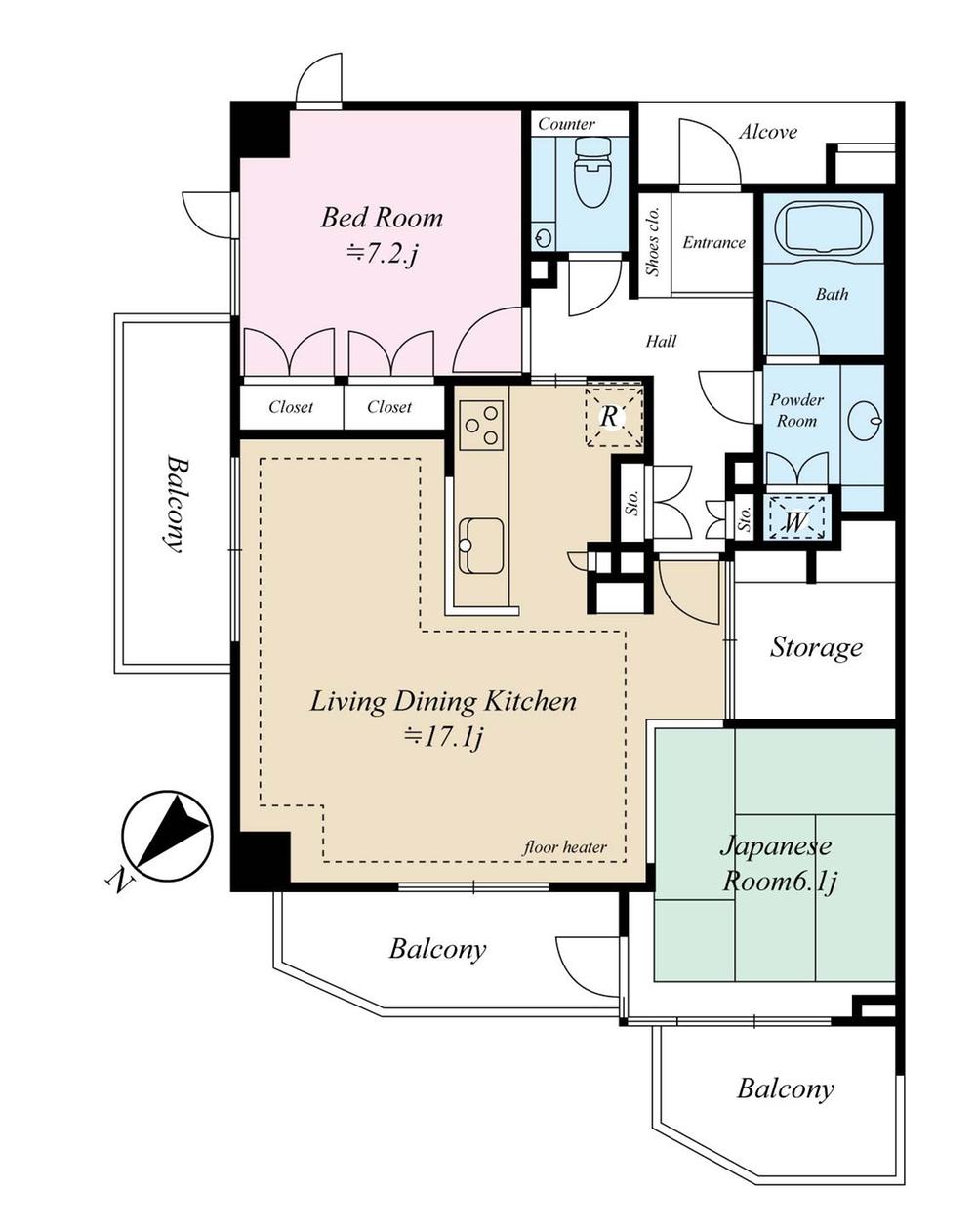 Floor plan. 2LDK, Price 61,800,000 yen, Occupied area 76.25 sq m , Balcony area 16.04 sq m 76.25 sq m -2LDK