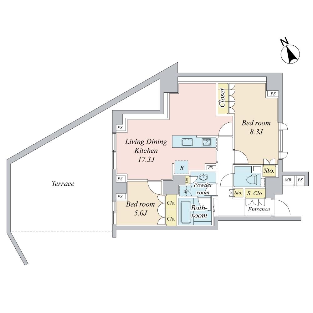 Floor plan. 2LDK, Price 49,800,000 yen, Occupied area 73.52 sq m