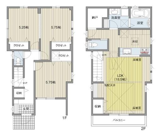 Floor plan. (1 Building), Price 64,800,000 yen, 3LDK+S, Land area 90.09 sq m , Building area 87.99 sq m