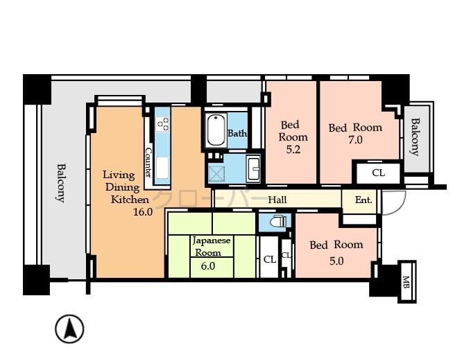 Floor plan. 4LDK, Price 54,800,000 yen, Footprint 84.9 sq m , Balcony area 22.12 sq m