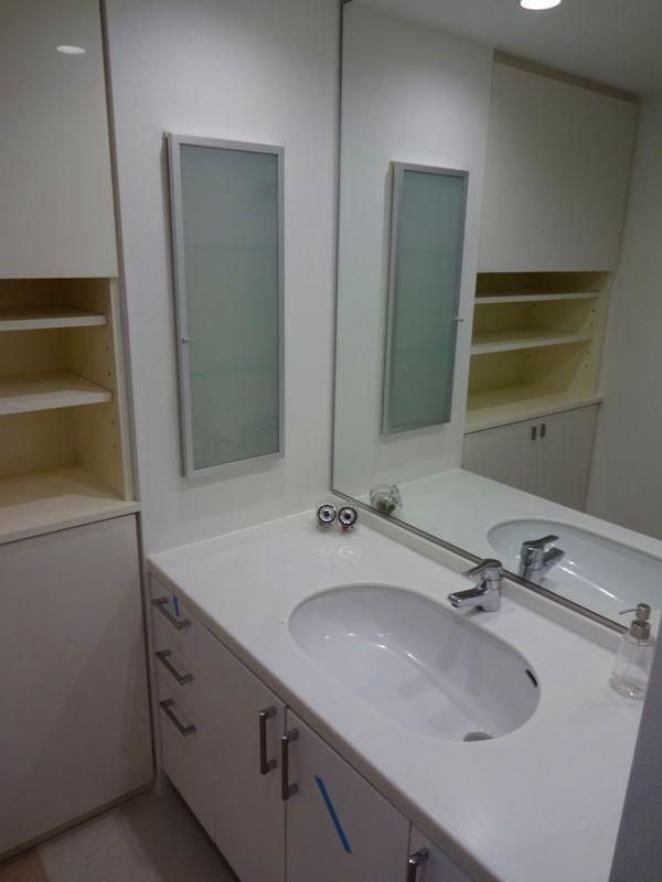 Wash basin, toilet. Bathroom vanity