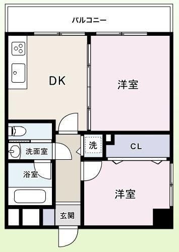 Floor plan. 2DK, Price 18,800,000 yen, Occupied area 40.15 sq m , Balcony area 4.8 sq m