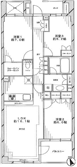 Floor plan. 3LDK, Price 57,800,000 yen, Occupied area 78.42 sq m , Balcony area 6 sq m