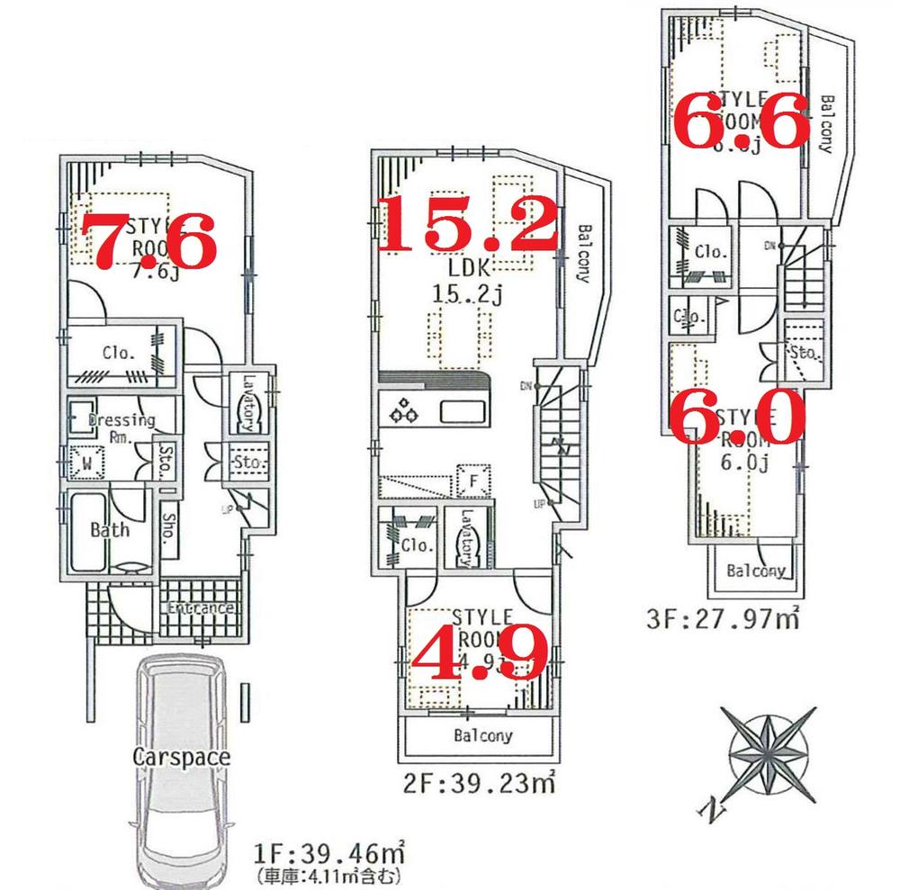 Floor plan. (1 Building), Price 57,900,000 yen, 4LDK, Land area 76.7 sq m , Building area 102.55 sq m