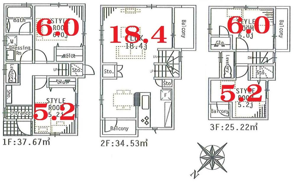 Floor plan. (Building 2), Price 53,900,000 yen, 4LDK, Land area 99.88 sq m , Building area 97.42 sq m