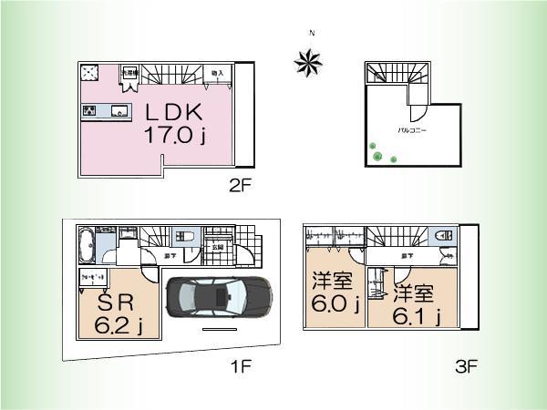 Floor plan. (1 Building), Price 48,800,000 yen, 2LDK+S, Land area 54.32 sq m , Building area 99.8 sq m