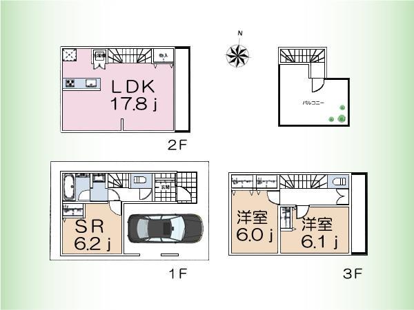 Floor plan. (Building 2), Price 49,800,000 yen, 2LDK+S, Land area 54.33 sq m , Building area 103.26 sq m