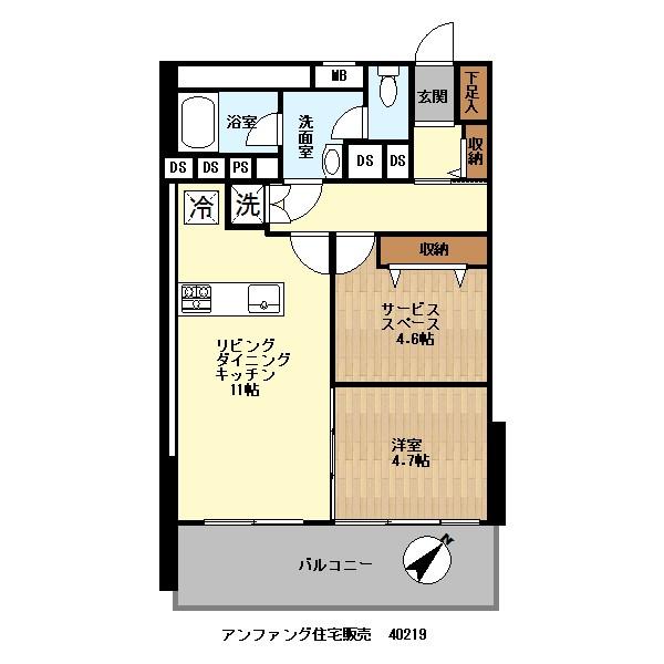 Floor plan. 2LDK, Price 25,800,000 yen, Footprint 54 sq m , Balcony area 9.22 sq m 2LDK (1SLDK) Footprint: 54.00 sq m Balcony: 9.22 sq m
