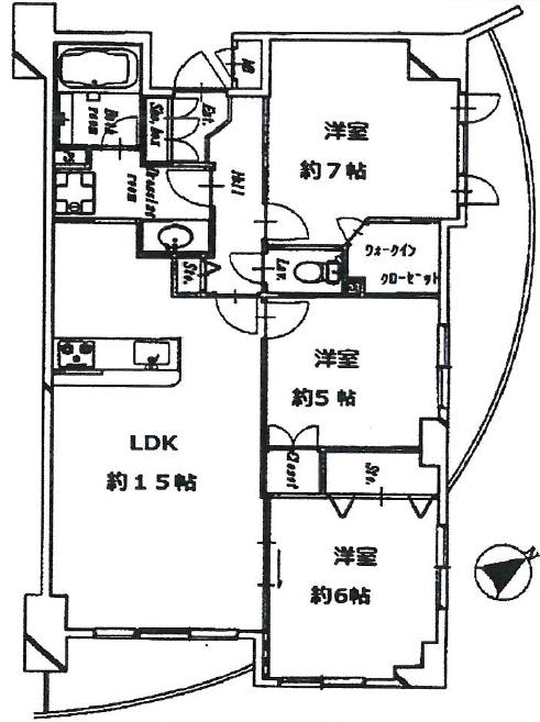 Floor plan. 3LDK, Price 47,800,000 yen, Occupied area 75.95 sq m , Balcony area 13.61 sq m